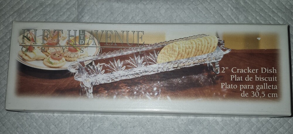 Fifth Avenue Portico 12" Cracker Tray Dish 24 Lead Crystal Holiday Server Footed